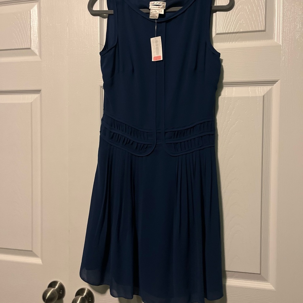 NWT Max Studio Specialty Elegant Navy Blue Sleeveless Dress